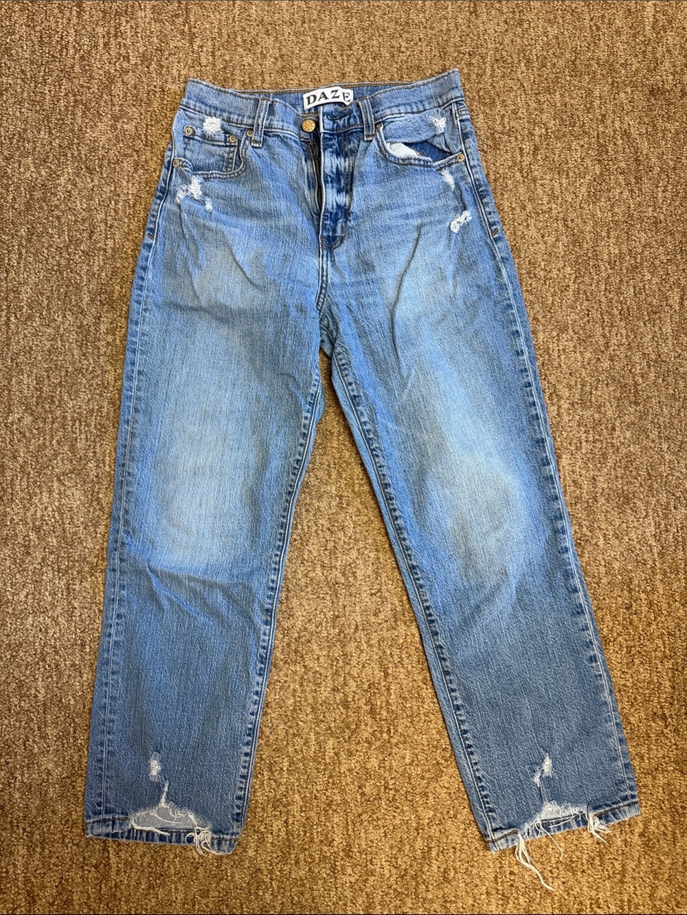 DAZE Womens Cropped Distressed Light Blue Jeans